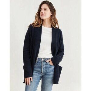 Jenni Kayne Boucle Cardigan Sweater Navy Blue Open Front Merino Wool Size S
